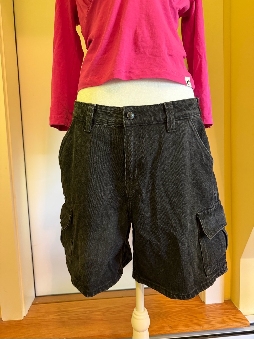 Princess Polly Mika Carpenter Denim Shorts Washed Black